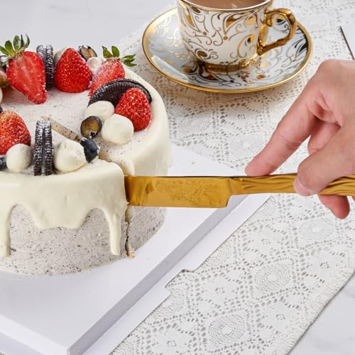 Gold Stainless Steel Cake Cutter Set, Exquisite Wave Design - color: Gold