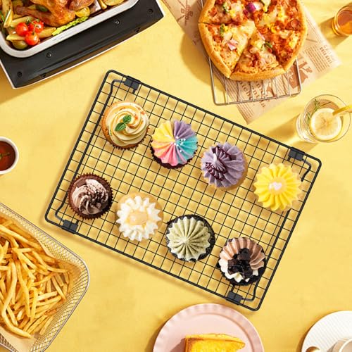 2 Pack Cooling Racks for Cooking and Baking, 13.4 x 9.4 Inch 2-Tier Stackable Cookie Cooling Rack Tall Baking Racks, Carbon Steel Roasting Wire Rack for Baking, Grilling Making Jerky (Black) - size: 13.4“ x 9.4”-2 Pack