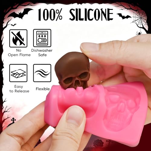 Halloween Fondant Molds, 6Pcs Skull Skeleton Hands Cake Fondant Mold - color: 6 Pcs Skull Skeleton Hands Molds, Pink