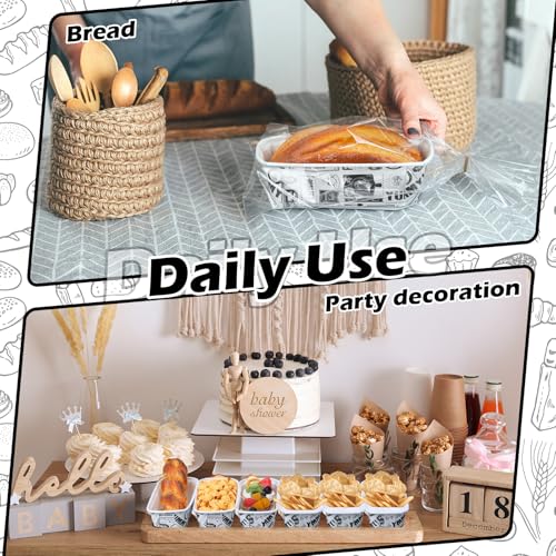 50 Sets Paper Loaf Pans for Baking 6.3 x 2.2 x 2.2 Inch Disposable Paper Baking Pans with Clear Plastic Bags and Kraft Ties Rectangle Cake Mold for Bread Sweets Tea Party (Black Newspaper) - style: Black Newspaper
