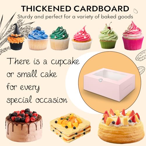 JCD 8 Packs Pink Bento Cake and Cupcake Box 1+8 Bento Box with Clear Window for 4-inch Cake and 8 Cupcakes Packaging Gift Baked Goods for Family Dinner Birthday Party Picnic Gift (Pink 1+8/8Pcs) - size: Pink 1+8/8Pcs