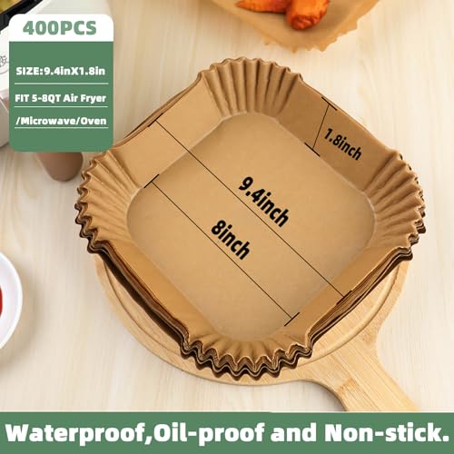 LYHOLKEER Air Fryer Liners Disposable, 400Pcs Nonstick Square Parchment Paper Liners for 5–8 Qt Air Fryers, Compatible with Ninja, Cosori, Chefman, Instant Pot, Oil-Resistant for Easy Cleanup - size: 400PCS 8in Square for 5-8 QT