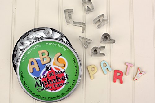 R&M Mini Alphabet 26-Piece Cookie Cutter Set – 1" A-Z Steel Letter Cutters in Storage Tin for Cookies, Crafts, & Fondant - size: 1" Size, style: Alphabet