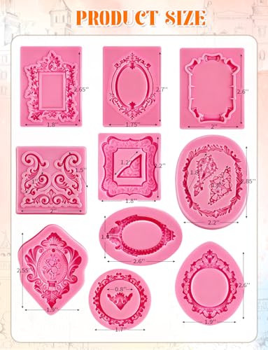 10 PCS Photo Frame Fondant Molds, Mini Photo Frame Silicone Molds