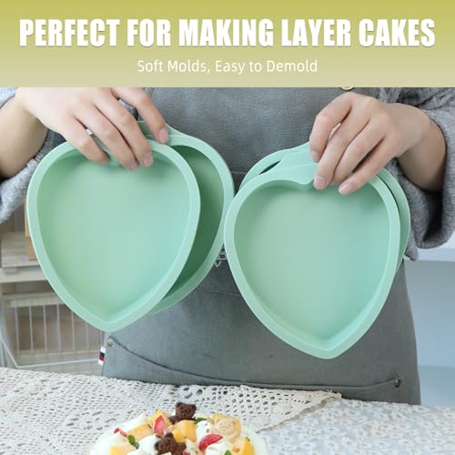 QELEG 4Pcs Heart Shaped Cake Pans,6 inch Silicone Pancake Mold,layer Cake Pan Sets for Jumbo Whoopie Pie, Vegetable Pancakes, Taco Shells, Pizza Crust, Omelet, and Resin Craft(Heart) - color: Heart