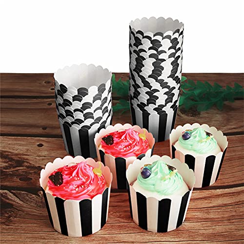50 Pack Muffin Liners Baking Paper Cups Black and White - style: Black and White 50 pcs
