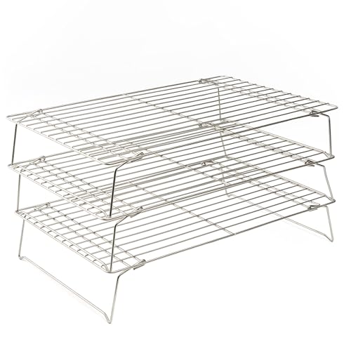 Ultra Cuisine Durable 3 Tiers Stackable, 16" x 10" Cooling Rack for Baking - size: 10" x 16" 3-Pack