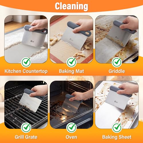 Dough Scraper Set of 4, Stainless Steel & Platinum Silicone Grip, 5"x3.78" - color: Grey-4 Pack