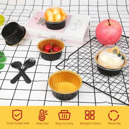 LNYZQUS 5oz Cupcake Pans with Dome Lids 100 Pack, Foil Dot Cake Cups - color: Black, size: 5 oz