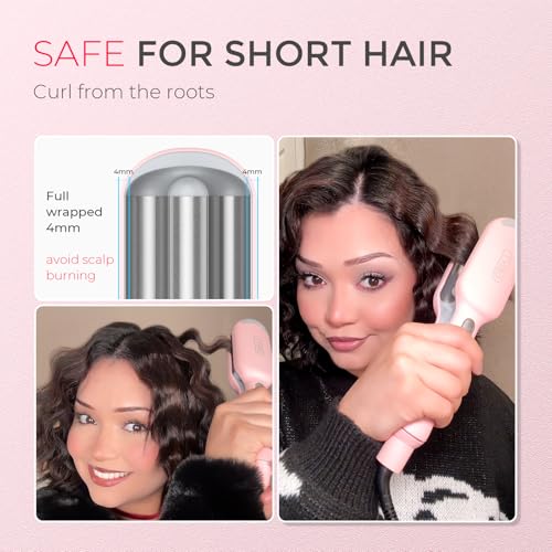 Curling Iron Hair Crimper Waver, TYMO ROVY Beach Waves Hair Curler - color: Pink, size: 1 inch