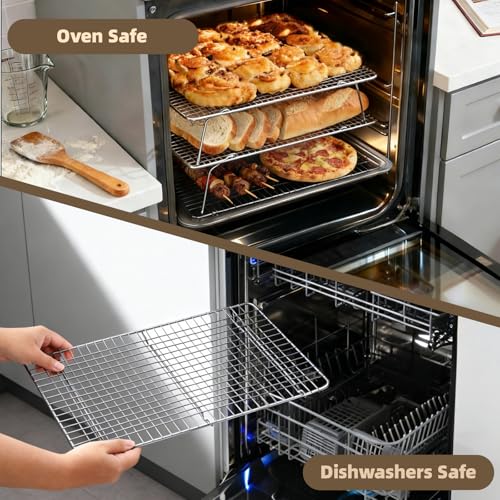 Pleafind 3 PCS Silver Stackable Cooling Rack -16 x 10 Inch Wire Rack, Heavy Duty Stainless Steel Baking Racks, Cooling Racks for Cooking and Baking Cookie Pizza Cake, Oven and Dishwasher Safe - color: Silver