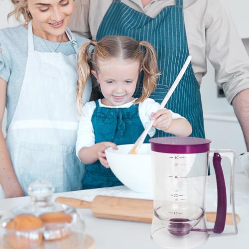 Pancake Batter Dispenser, Kitchen Must Have Tool for Perfect Pancakes, Cupcake, Waffle, Cake & Crepe, Batter Separator Maker with Measuring Label, Easy Pour Baking Supplies for Griddle (Purple) - color: Purple