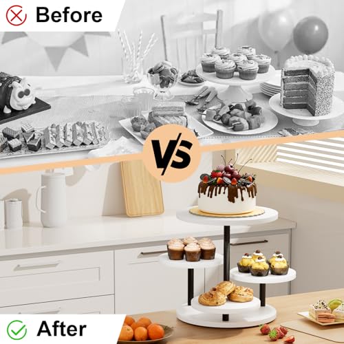 Dessert Stands for 50 Cupcakes 360°Rotating Wood Cupcake Stands Wedding Cake Stand 4 Tiered Cookie Serving Trays for Party Birthday Baby shower Afternoon Tea Dessert Table, White - color: White