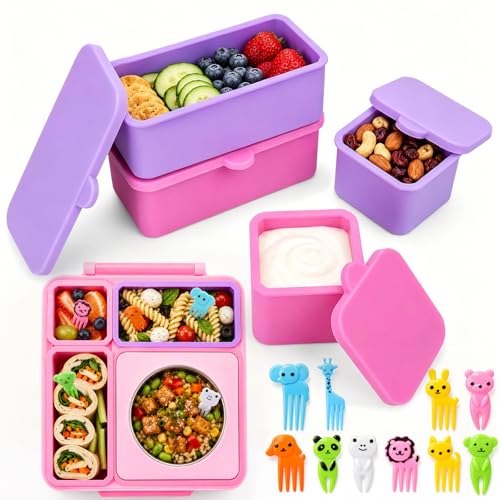 XANGNIER 4 Pack Silicone Lunch Containers Compatible with OmieBox (2nd Gen), Leak-Proof Bento Box Accessories with 20 Food Picks - color: Multicolor-24pcs