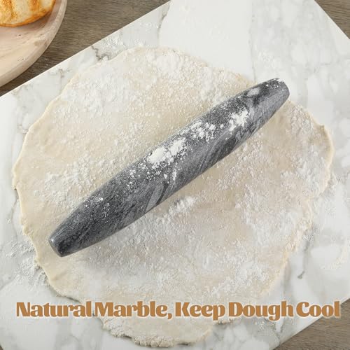 Koville African Natural Grey Marble French Rolling Pin, 12inch Non-Stick Rolling Pin for Baking, Dough Roller for Pasta, Dumpling, Fondant, Pie, Bread, Pizza, Kitchen Baking Tools - color: Shuttle Grey Marble 12 Inch
