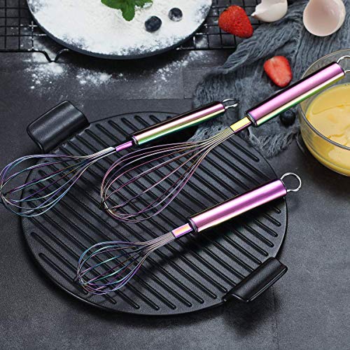 Berglander Rainbow Whisk Pack of 3 Stainless Steel 8",10",12", Titianium Plating Colorful Whisk for Cooking, Beater,Wire Whisk Set Kitchen Wisk (Rainbow) - color: 7. Rainbow