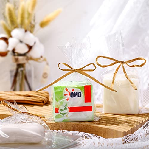 Tudomro 100 Pcs 5 x 8 Inch Clear Cellophane Soap Bags with Raffia Rope