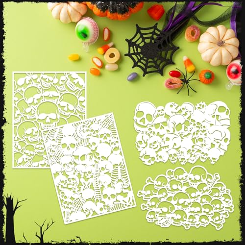 Yinder 4 Pcs Skull Stencils Skull Background Airbrush Stencil Art Template Design DIY Craft Paint Stencils for Airbrush Painting on Wall, Wood, Canvas