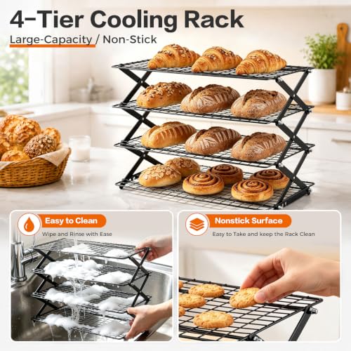 P&P CHEF 4 Tier Collapsible Cooling Racks,Stackable Bakers Rack,Black - color: Black