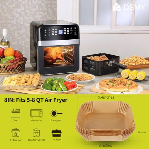 150 PCS Air Fryer Disposable Paper Liners,8 Inch Square Parchment Disposable Paper Liner for 5-8QT Air Fryer,Baking, Roasting and Microwave, Non-Stick Airfryer Accessories1