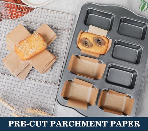 Webake 300pcs Unbleached Parchment Paper Mini Loaf Pan Liners Compatible with Wilton Mini Loaf Pan, Original Precut, Non Toxic Baking Paper for Banana Bread - color: Brown 3x2