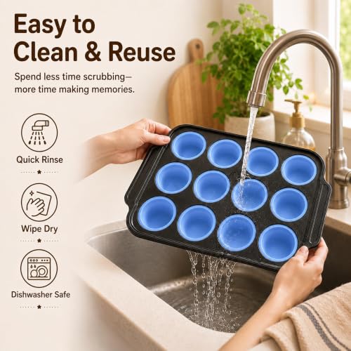 Silicone Muffin Pans for Baking, 12-Cup Muffin Tin with Metal Frame - color: Blue