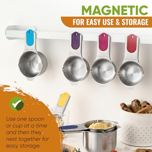 Spring Chef 15 Magnetic Measuring Cups & Spoons Set w/Levelers, Multicolor - color: Multicolor