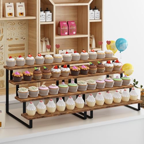 Cupcake Display Stand, 4 Tier Wooden Dessert Stand, Rustic Brown - size: Straight