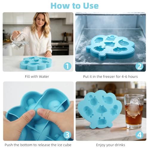 Fu Store Ice Cube Tray Silicone Ice Cube Trays with Cute Marine Life Shapes - color: Blue