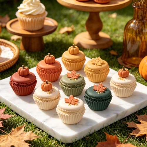 Whaline 600Pcs Fall Mini Cupcake Liners Warm Autumn Color Paper Baking Cups - color: fall color