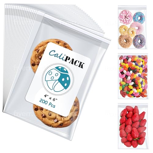 CaliPack 4" X 6" (200 Pack) Cellophane Bags w/Adhesive Self Adhesive, Resealable, Clear Gift Wrap Cellophane Bags Cookies, Treats, Sweets, Candy, Bakery, Art Prints, Photos, Envelopes - color: 4" X 6" (200 Pack)
