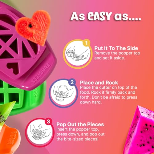 FunBites Sandwich Cutter for Kids Lunch, Crustless Bento 2-Pc Set, 3 Pack - color: Green Squares/Pink Hearts/Orange Triangles