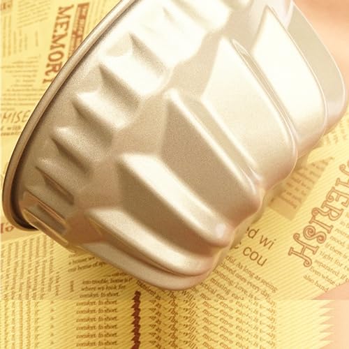 4 Pack Fluted Cake Pan, 4 inch Mini Cake Pan Set, Carbon Steel Reusable Nonstick Small Baking Cup Mold Round Bakeware for Kugelhopf, Cake, Brownie, Jello, Bavarois - Gold