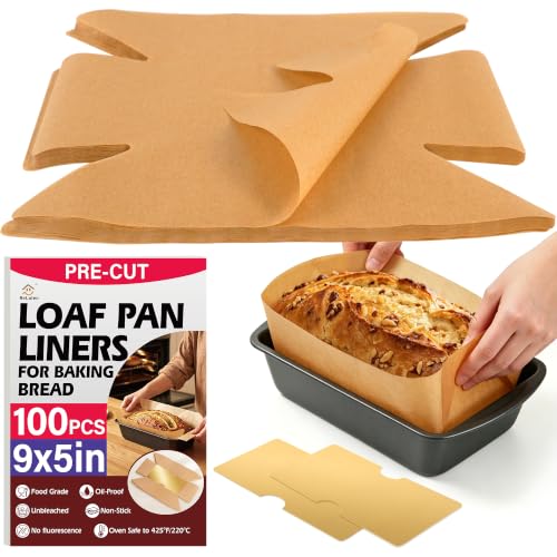 100 Pcs Loaf Pan Liners for Baking Bread 9x5 Inch with Cardboard Formers