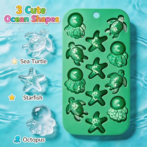 Sea Turtle Ice Cube Molds, Ocean Silicone Molds Sea Turtle Starfish Octopus Shaped Mould for Chocolate, Candy, Cupcake Decorations, Plaster Molds Resin Wax Making