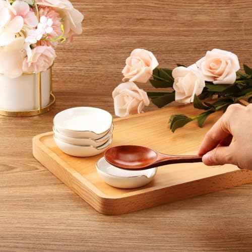 Boao 2.7 Inches Mini Ceramic Spoon Rests, Gold Rim Kitchen Spoon Rests, Mini Cooking Season Soup Holder for Stove Top Countertop, Teaspoon Rest, Coffee Stir Rest (white, 4 Pieces) - color: White