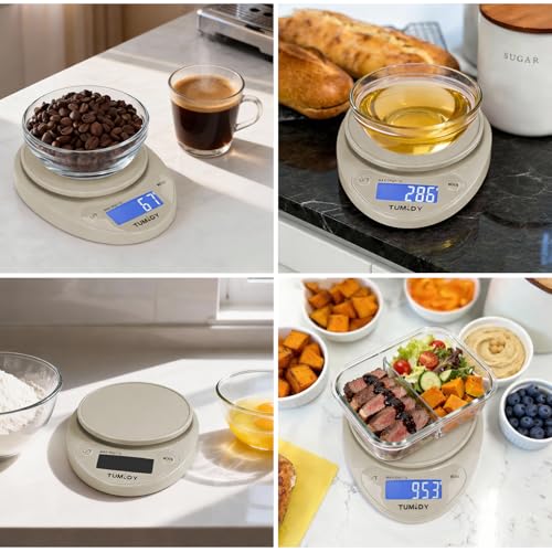 Small Digital Kitchen Scale Food, Scale for Baking Cooking, 11lb/5kg, Khaki - color: oatmilk