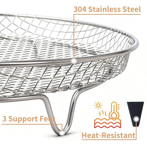 8 Inch Stackable Air Fryer Rack, Stainless Steel Cooling & Cooking Rack with Silicone Feet, Fits 4.2QT-5.8QT Air Fryers for Multi-Layer Cooking
