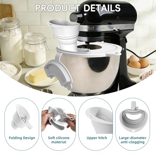 Compatible with KitchenAid Mixer Flour Funnel Splash Guard 3 in 1 Stand Mixer Accessories with Foldable Measuring Cup Large Flour Funnel for Kitchen Aid Mixer - size: 3 in 1