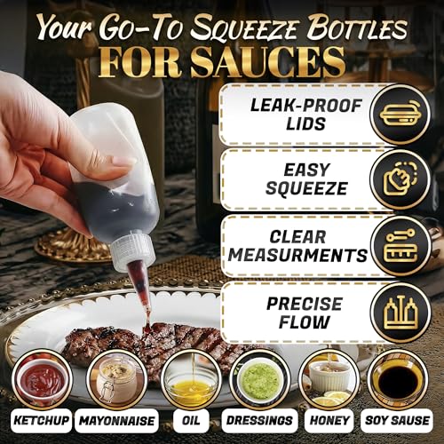 HYQO 6 Pcs Small Squeeze Bottles for Sauces, 4 Oz Plastic with Cuttable Tip - size: 4 oz