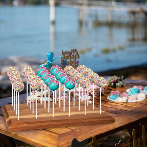 Cake Pop Stand for Drying 24 Holes Lollipop Display Stand Holder - color: Brown