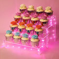 YestBuy Display Shelf Cake Stand – 4 Tier Shelf Cupcake Stand – Multifunctional and Durable Acrylic Stand – Mounting Hardware Included – Ideal for Desserts, Cosmetics, Glassware, Figurines - color: Clear（Pink Light）, size: 4 Tier - 1 Pack
