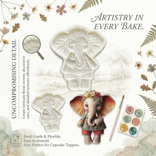 Wreath Elephant Silicone Mold for Fondant Cupcake Toppers Desserts - color: Elephant Silicone Molds