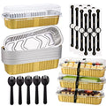 24 Pack Mini Loaf Pans, 7.5oz Mini Cake Pan & Mini Cupcake Pan Set – Disposable Aluminum Baking Pans with Lids, Spoons & Stickers, Premium Sturdy Gift Set for Cakes, Cupcakes, Desserts & Party Treats - color: Gold