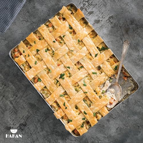 Hakan Aluminum Half Sheet Baking Pan 14x18-inch, 2.2lbs Weight, Thick Rust-Free Bakeware, Warp Resistant Food Grade Aluminum Baking Tray, Cookie Sheet Oven Tray, Heavy-Duty Baklava Tray, Silver