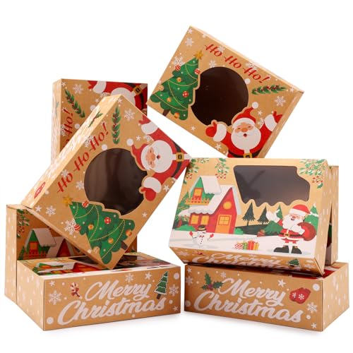 Christmas Cookie Boxes, Brown Kraft, 24 Pack, 8.25"x6"x2.75" - color: Christmas-Brown