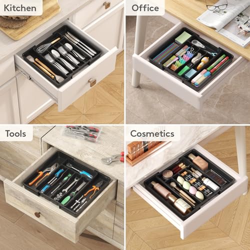 Lifewit Expandable Silverware Drawer Organizer, Kitchen Utensil Tray - color: Black, size: Medium(8-13.8''W x 11.2''D)