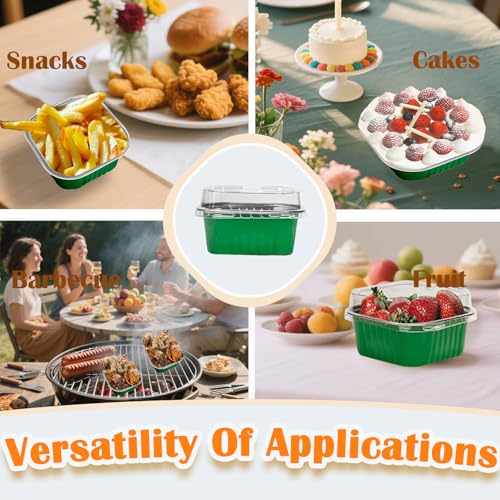 50 Pcs Mini Square Baking Cups with Lids,5oz Aluminum Foil Mini Cake Pans with Lids,Disposable Ramekins Cake Pans,150ml Dessert Cups Cupcake Pans for Wedding Birthday Party,Dark Green - color: Dark Green, size: 5oz