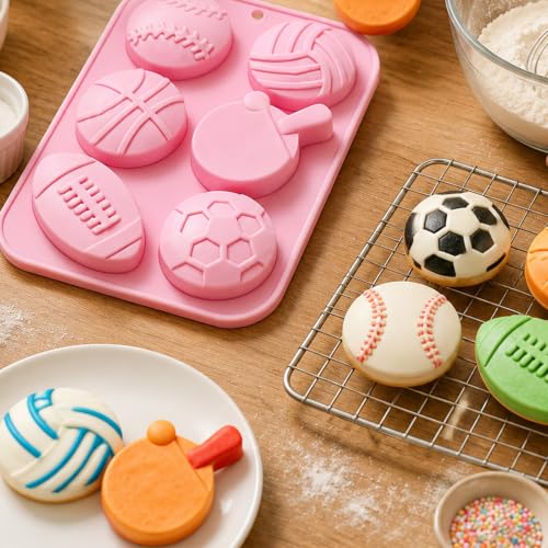 6-Cavity Soccer, Volleyball Shaped Silicone Mold for Chocolate, Candy - color: Pink-XY033