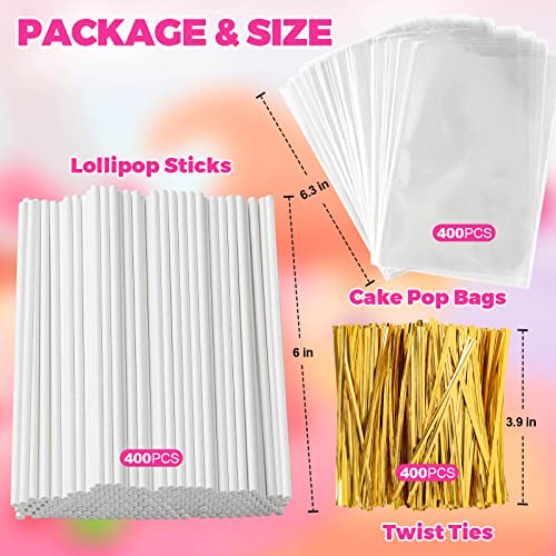 1200Pcs White Lollipop Sticks, 6IN Cake Pop Sticks with Clear Treat Bags & Gold Twist Ties for Candy Making Accessories - color: 1200PCS white